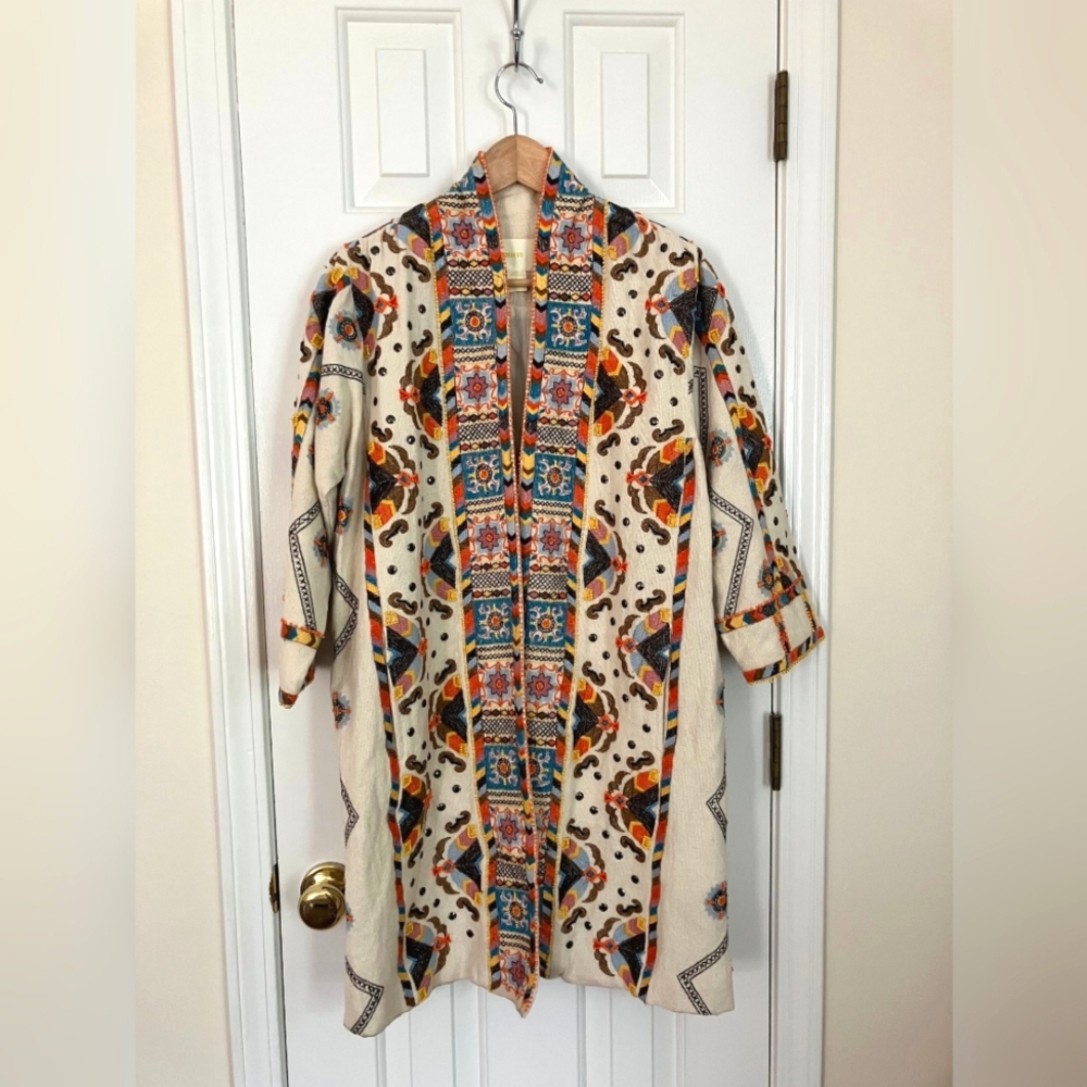 NWOT Embroidered and beaded Anthropologie Coloma Jacket, Pockets, Open Front, S